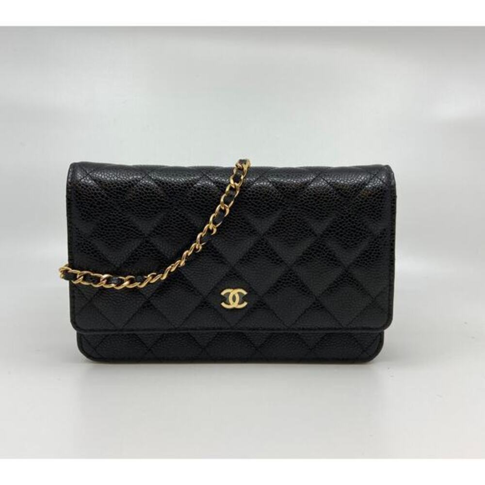 CHANEL NWT Classic Caviar Black Leather Wallet on Chain Crossbody Bag with Gold